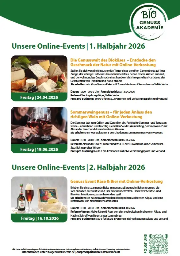 Events Bio Genuss Akademie im zweiten Halbjahr